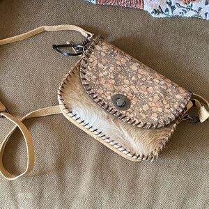 Stylish Tan leather and  fur Brown Crossbody Bag
